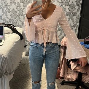 Pink poke dot long sleeve with flare sleeves